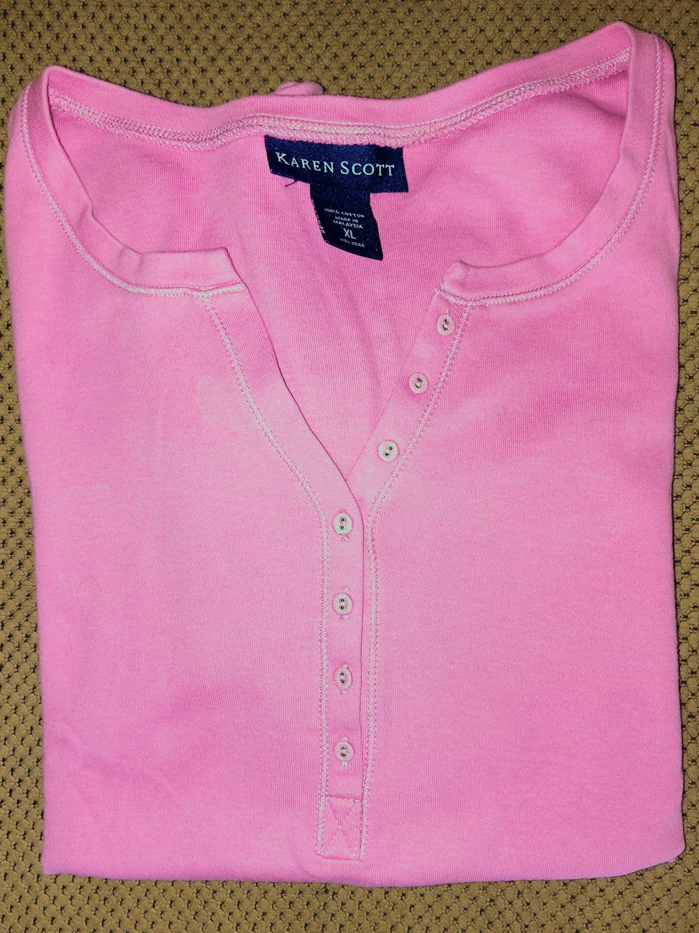 Karen Scott Pink V-Neck Henley Sweater